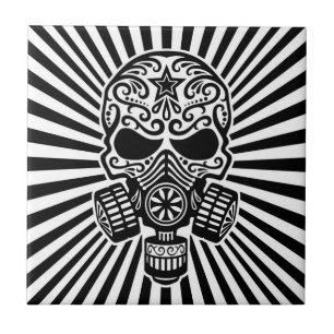 Post Apocalyptic Sugar Skull, zwart-wit Tegeltje