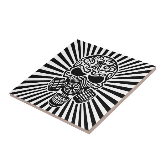 Post Apocalyptic Sugar Skull, zwart-wit Tegeltje (Zijkant)