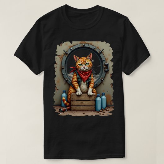 Post-apocalyptische kat-overlevende bunker blikvoe t-shirt (Design voorkant)