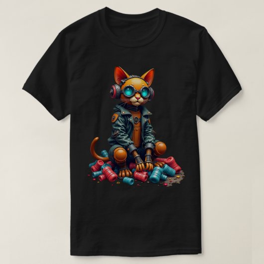Post-apocalyptische Kitsch Robot Kat Overleving Re T-shirt (Design voorkant)