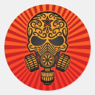 Post Apocalyptische Sugar Skull, rood en geel Ronde Sticker