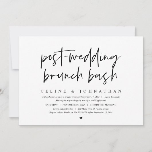 Post-bruiloft Brunch Bash, bruiloft Elopement Kaart (Voorkant)