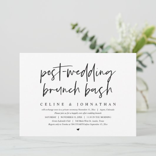 Post-bruiloft Brunch Bash, bruiloft Elopement Kaart (Staand voorkant)