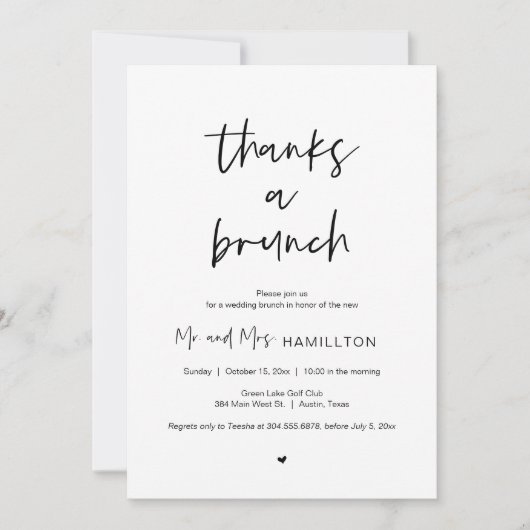 Post bruiloft Brunch, Bedankt een Brunch Kaart (Voorkant)