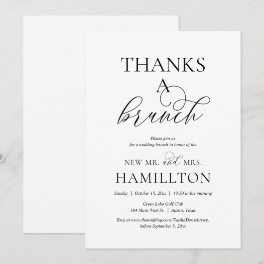 Post bruiloft Brunch, Bedankt een Brunch Uitnodigi Kaart (Voorkant / Achterkant)