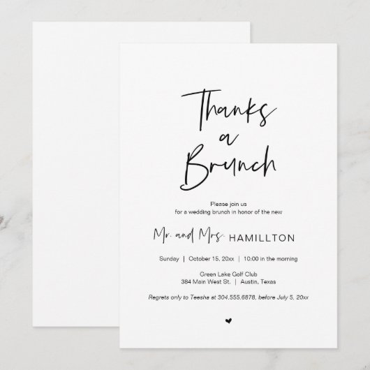 Post bruiloft Brunch, Bedankt een Brunch Uitnodigi Kaart (Voorkant / Achterkant)