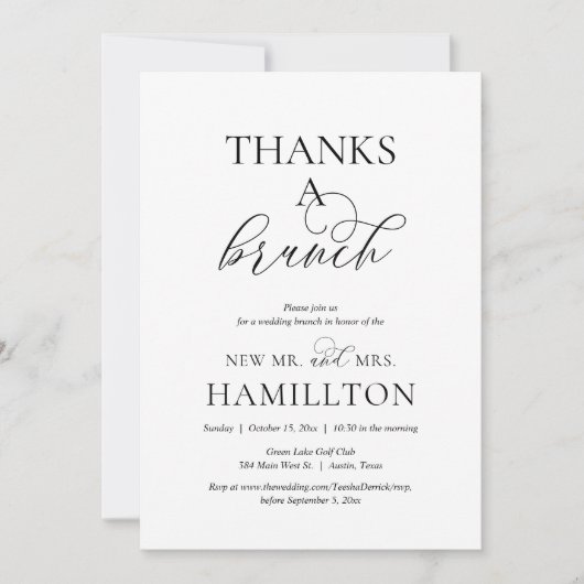Post bruiloft Brunch, Bedankt een Brunch Uitnodigi Kaart (Voorkant)