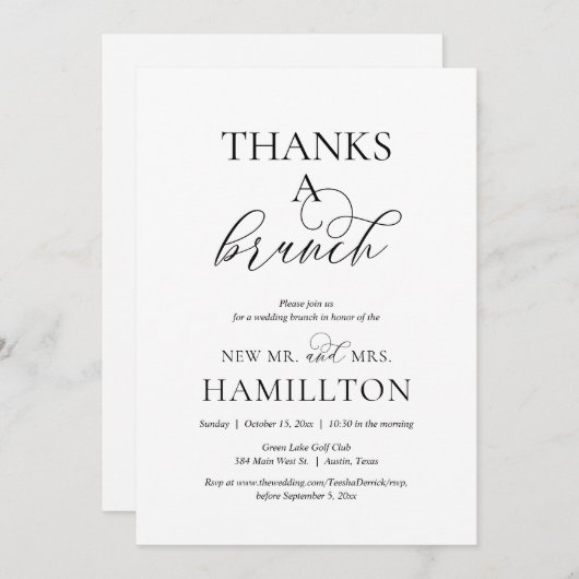 Post bruiloft Brunch, Bedankt een Brunch Uitnodigi Kaart (Voorkant / Achterkant)