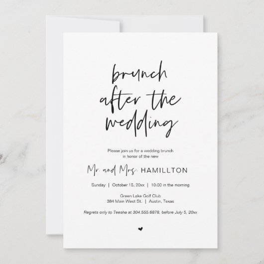 Post bruiloft Brunch, Brunch na de bruiloft Invi Kaart (Voorkant)