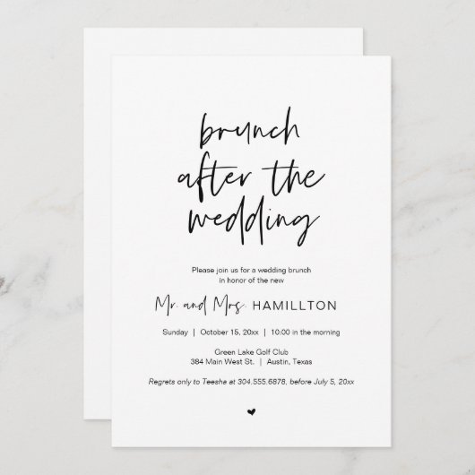 Post bruiloft Brunch, Brunch na de bruiloft Invi Kaart (Voorkant / Achterkant)