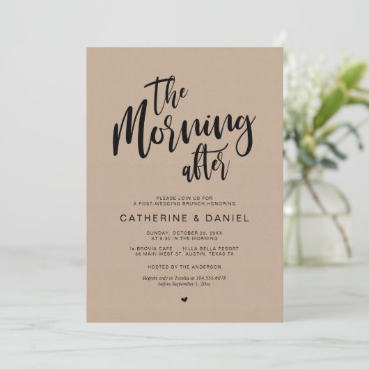 Post bruiloft Brunch, de ochtend erna, Kraft Kaart (Staand voorkant)