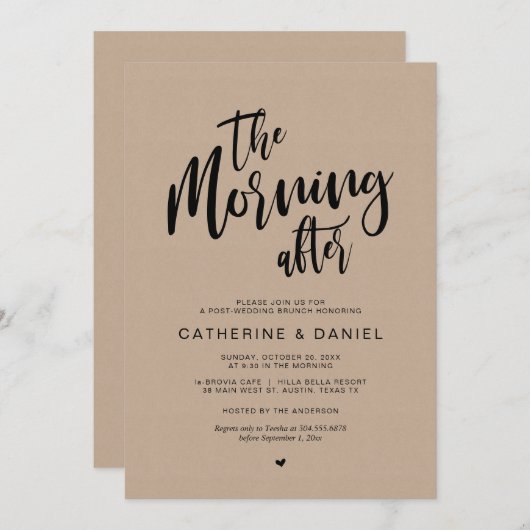 Post bruiloft Brunch, de ochtend erna, Kraft Kaart (Voorkant / Achterkant)