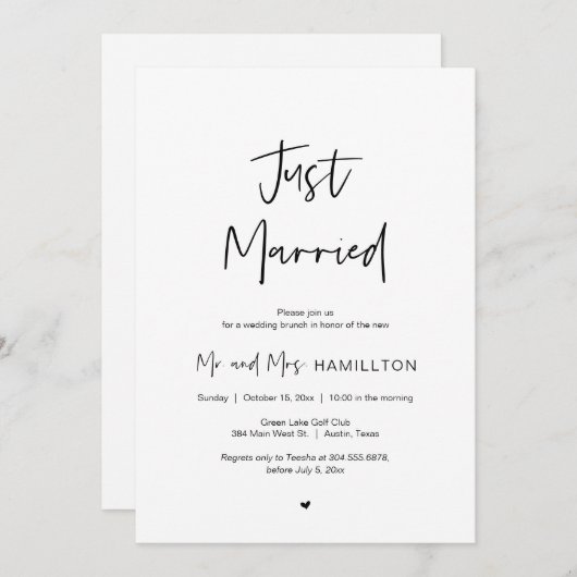 Post bruiloft Brunch, gewoon getrouwd Kaart (Voorkant / Achterkant)