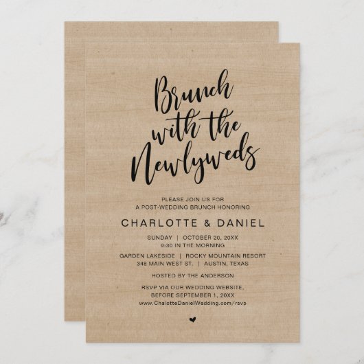 Post bruiloft, Brunch met de pasgetrouwden, Elopem Kaart (Voorkant / Achterkant)