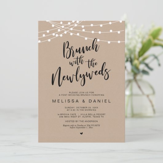 Post bruiloft, Brunch met de pasgetrouwden, Kraft Kaart (Staand voorkant)