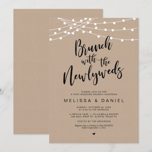 Post bruiloft, Brunch met de pasgetrouwden, Kraft Kaart (Voorkant / Achterkant)