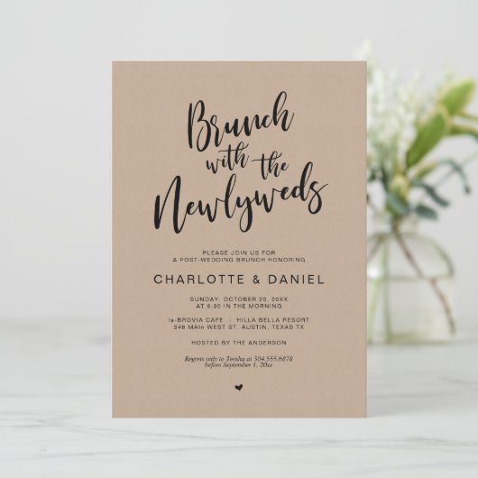 Post bruiloft, Brunch met de pasgetrouwden, Kraft Kaart (Staand voorkant)