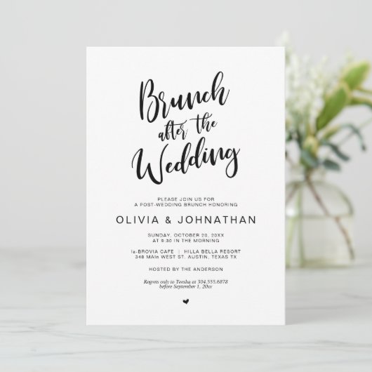Post bruiloft, Brunch na bruiloft, Black script Kaart (Staand voorkant)