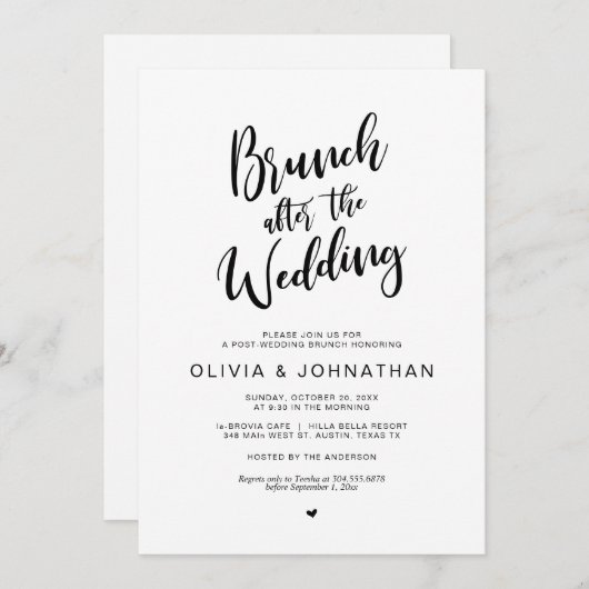Post bruiloft, Brunch na bruiloft, Black script Kaart (Voorkant / Achterkant)
