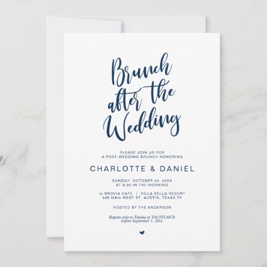 Post bruiloft, Brunch na bruiloft, Navy Blue Kaart (Voorkant)