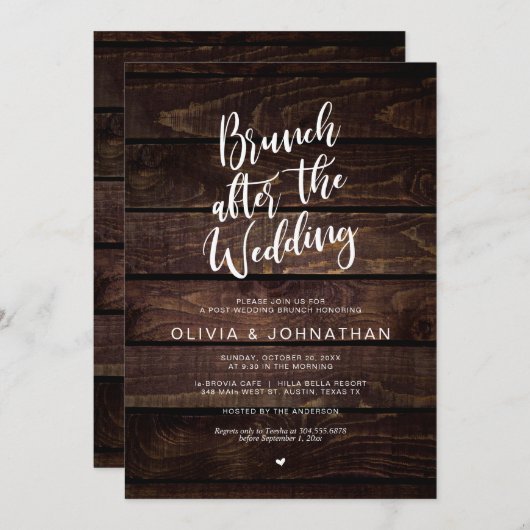Post bruiloft, Brunch na bruiloft, Rustisch hout Kaart (Voorkant / Achterkant)