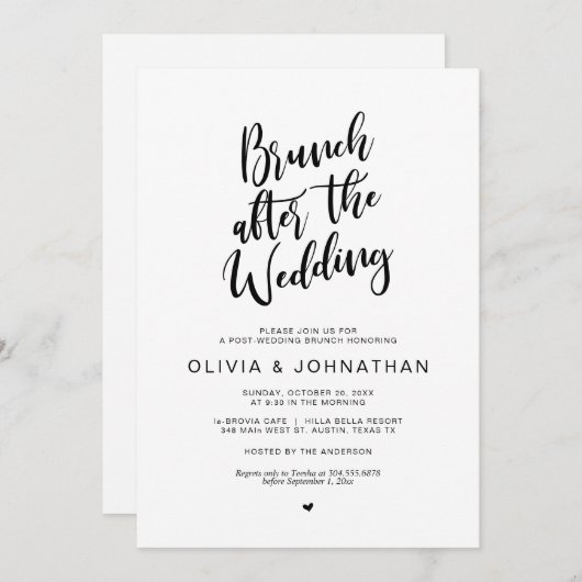 Post bruiloft, Brunch na bruiloft, zwart script I Kaart (Voorkant / Achterkant)
