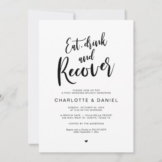 Post bruiloft, eten, Drinken en herstellen brunch Kaart (Voorkant)