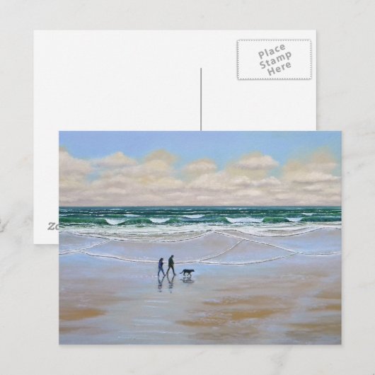 Post Card ~ Beach Dog Walk Briefkaart (Voorkant / Achterkant)