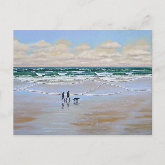 Post Card ~ Beach Dog Walk Briefkaart (Voorkant)