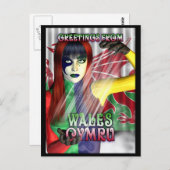 Post Card Greetings uit Wales, Cymru, Dragon Briefkaart (Voorkant / Achterkant)
