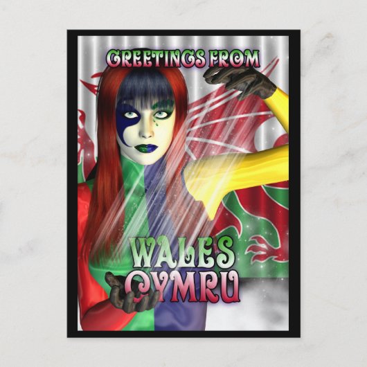 Post Card Greetings uit Wales, Cymru, Dragon Briefkaart (Voorkant)