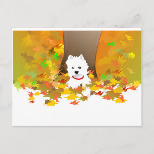 Post Card - Westie Autumn Leaves Briefkaart