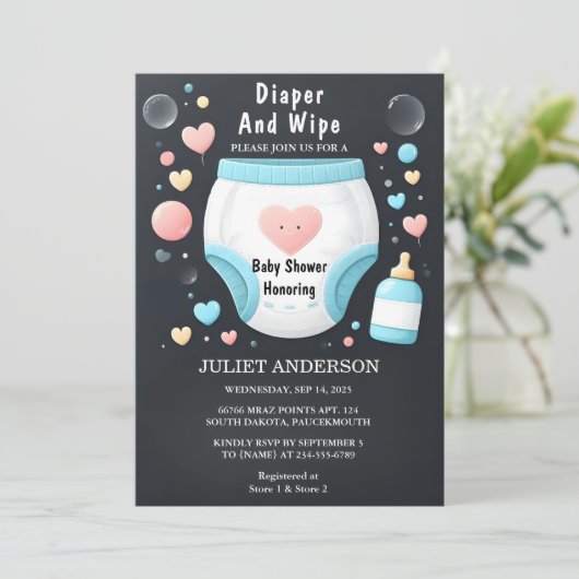 Post Dad Roze Blauwe Luier en Veeg Baby shower Kaart (Staand voorkant)