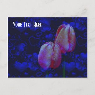 post Elektrisch blauw hart Roze tulpen Briefkaart