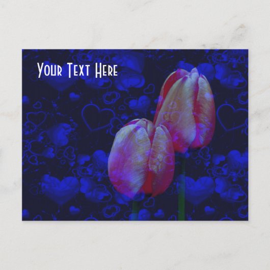  post Elektrisch blauw hart Roze tulpen Briefkaart (Voorkant)