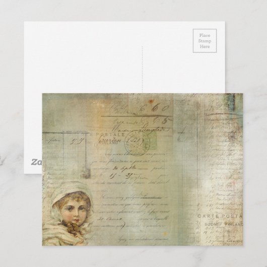  Post en Kleine Manuscript Collage van het Meisjes Briefkaart (Voorkant / Achterkant)