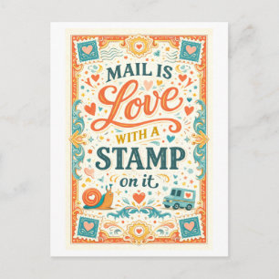 "Post is liefde met een postzegel erop" Briefkaart