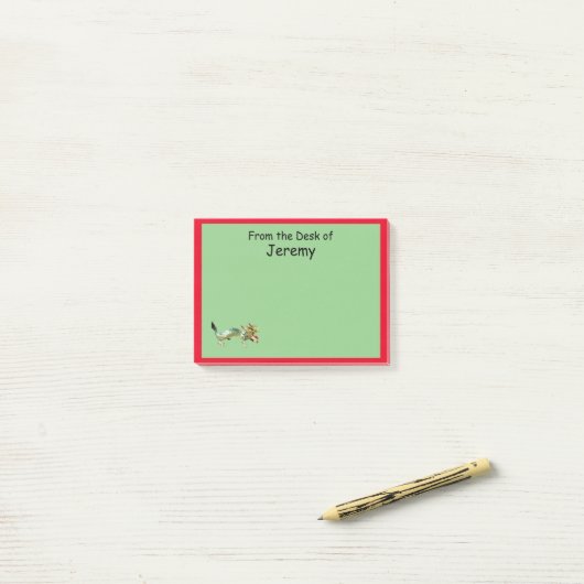 Post-it Note - Dragon en Red Border (Op bureau)