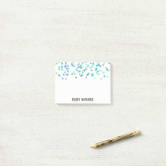 Post it Notes Blue Waterverf Confetti Fun Patroon (Op bureau)