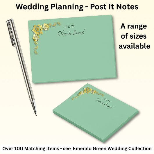 Post-It Notes Emerald Green & Gold
