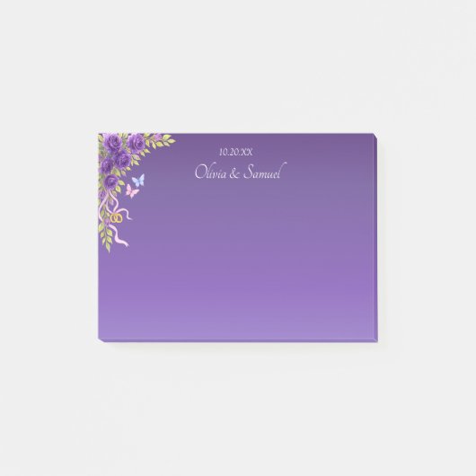 Post-It Notes Paarse Mauve Bloemen & Witte Huwelij (Voorkant)