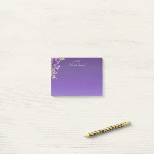 Post-It Notes Paarse Mauve Bloemen & Witte Huwelij (Op bureau)