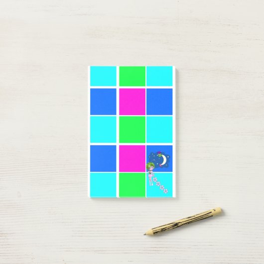 Post-it Notes Roze Blauwe Vierkantjes (Op bureau)