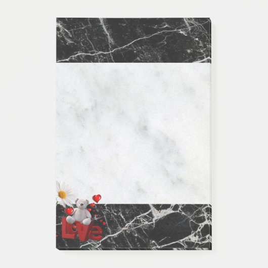 Post-it Notes Wit & Zwarte Marmeren Teddybeer (Voorkant)