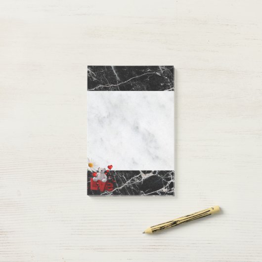 Post-it Notes Witte & Zwarte Marmeren Teddybeer (Op bureau)