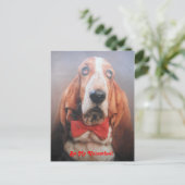 Post Kaart Basset Hound in Red Bow Stropdas, Be My (Staand voorkant)