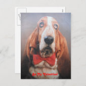 Post Kaart Basset Hound in Red Bow Stropdas, Be My (Voorkant / Achterkant)