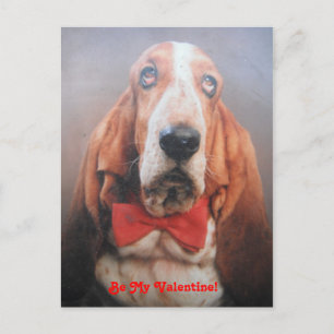 Post Kaart Basset Hound in Red Bow Stropdas, Be My