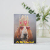Post Kaart Basset Hound King, Wees mijn Valentijn (Staand voorkant)