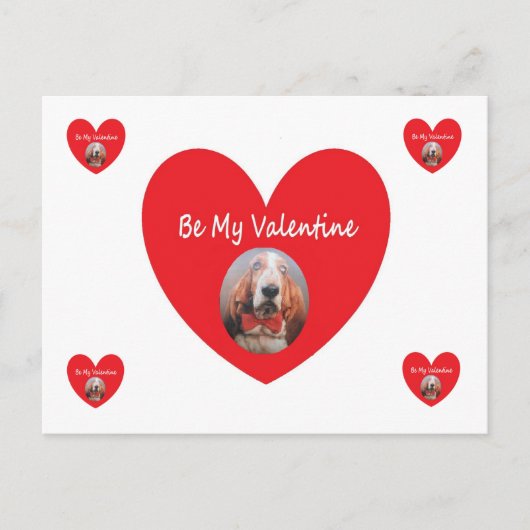 Post Kaart Basset Hound Red Heart Be My Valentijn (Voorkant)